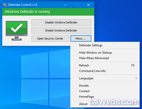 Cách tắt Windows Defender bằng Defender Control